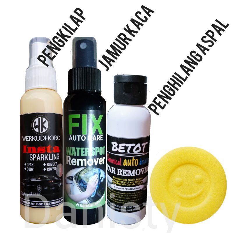 Pembersih mobil Pengkilap paket isi 4/jamur kaca/pengkilap mika lampu/penghilang aspal/spoon
