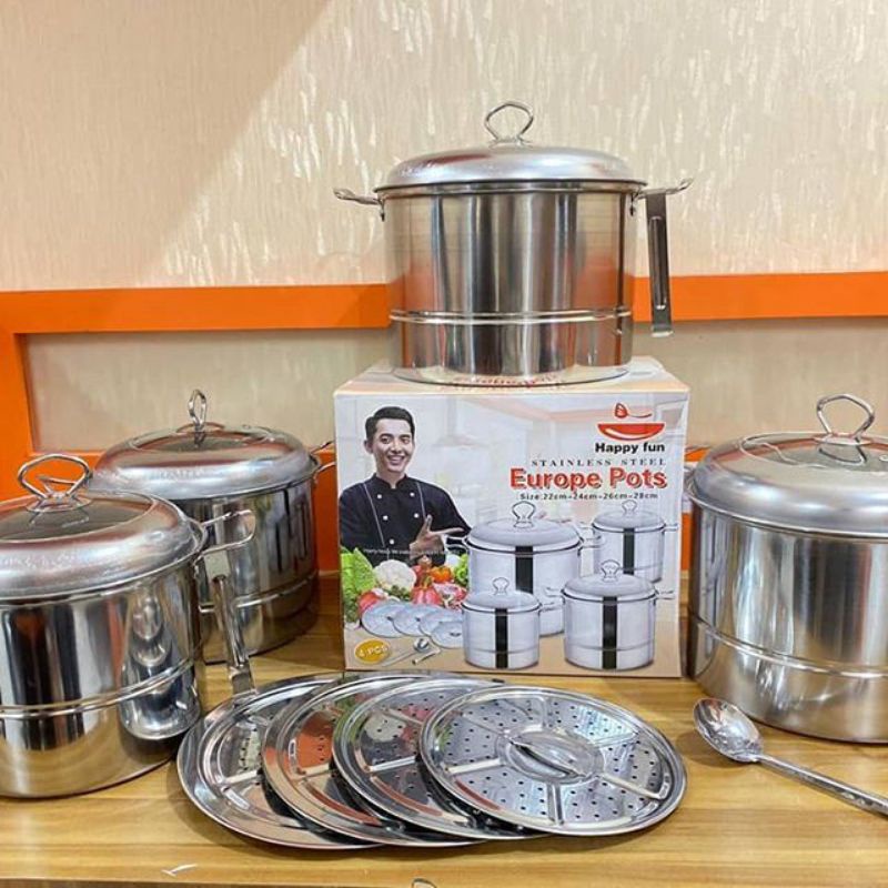 Panci Stock Pot Steamer Tutup Kaca Happy Fun (Europe Pots)