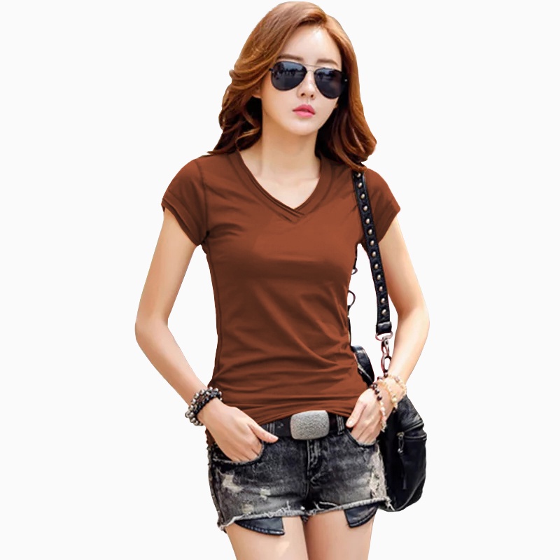 Kaos Tshirt Leher V tangan pendek Gaya Korea - XSHOP Femmy