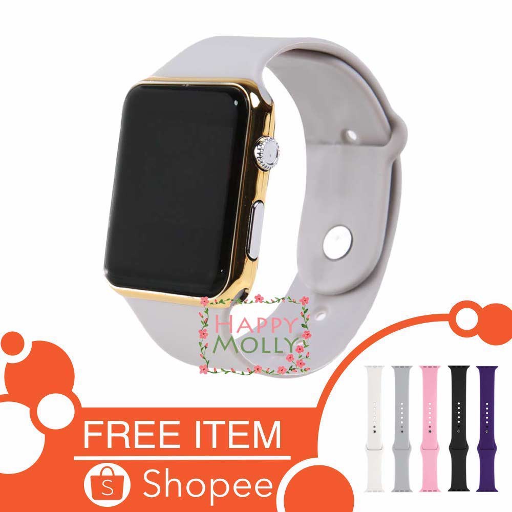 LED Watch [ Grey Gold ] Jam Tangan Digital Pria &amp; Wanita - Strap Rubber - FREE STRAP