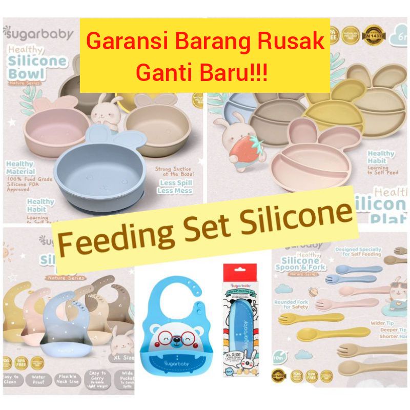 Sugar baby mangkok set bayi Mangkok Piring Sedok Garpu  silicone feeding set makan bayi Sugar baby Sugarbaby nature