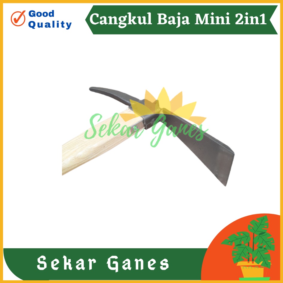 Cangkul Baja Mini 2in1 Multifungsi Gagang Kayu Cangkul Garuk Garukan Pacul Kored Cored Koret Kebun Taman Mini Kecil Serba Guna Murah - Cangkul Garuk Rumput Baja Asli Anti Lengket Anti Karat