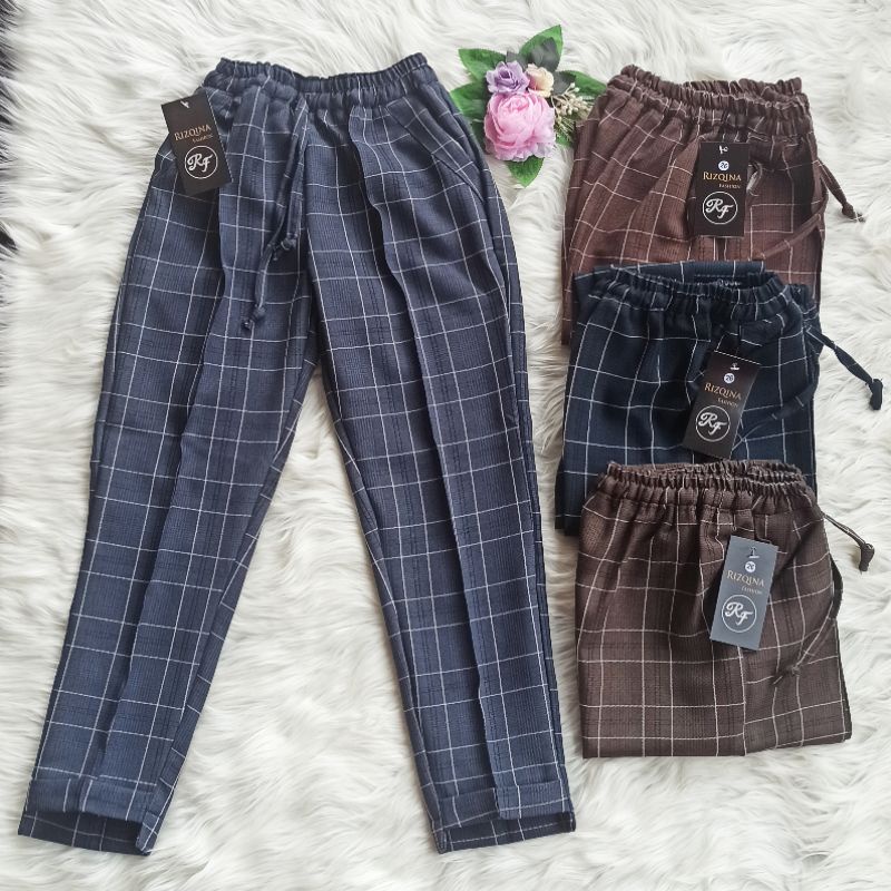 BAGGY PANTS CELANA ANAK PEREMPUAN KOTAK BAHAN STARLIGHT SEMI WOLL UMUR 4-11 TAHUN SIZE 19 21 23 26