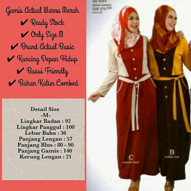 Gamis / Fashion Muslim Warna Merah Maroon Brand Actual Basic