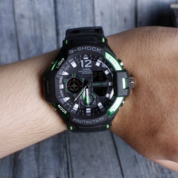 MODEL BARU G-Shock Casio GA1100 EDISI PILOT ARMY Black Hitam list hijau green jam tangan pria & anak