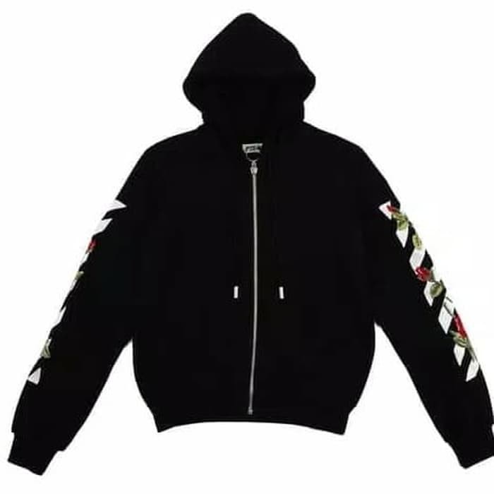 jaket hoodie off white flower Embroidery
