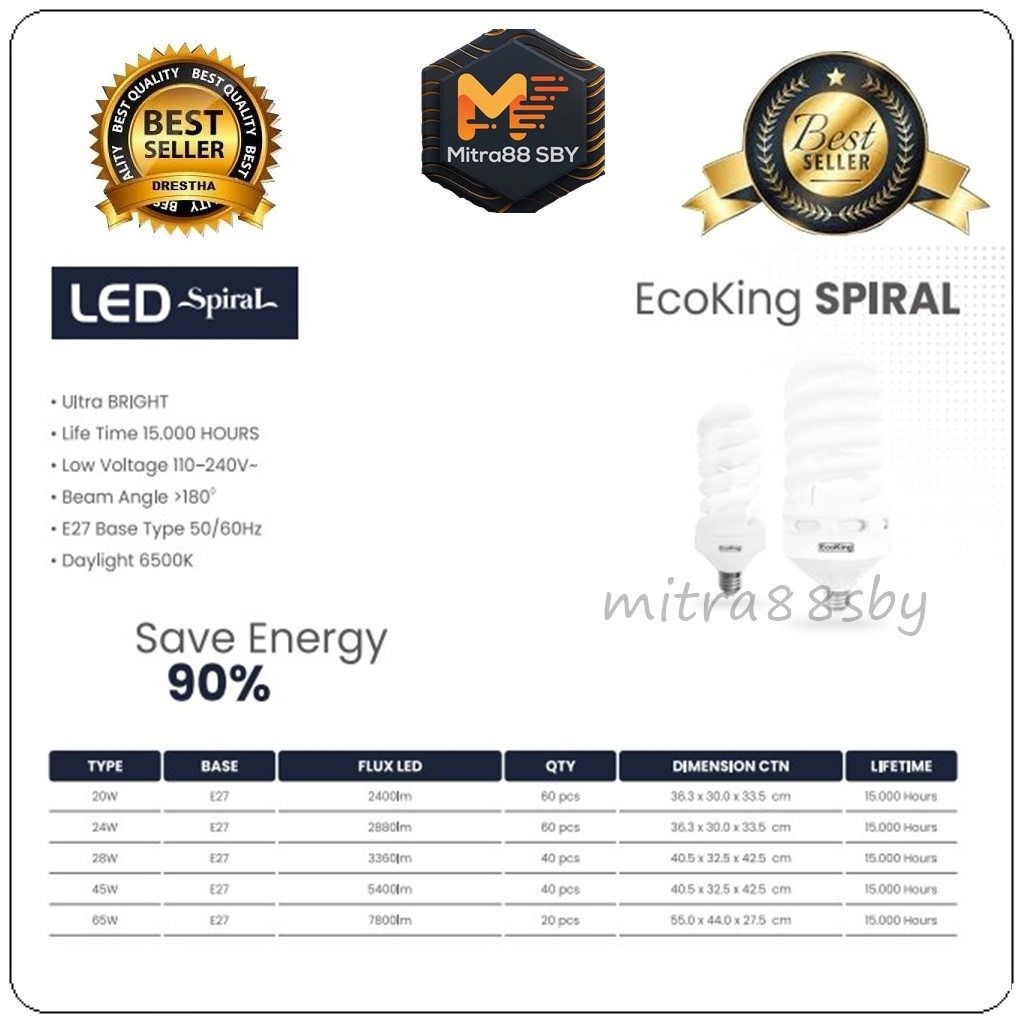 Mitra88SBY Lampu LED Spiral 20 24 28 45 65 Watt Jumbo Super Terang ecoking