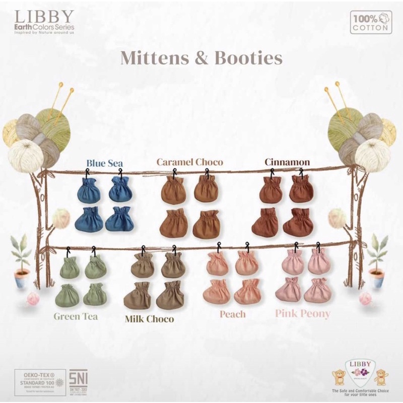 Libby SARUNG TANGAN KAKI Bayi Polos &amp; Motif / Mitten &amp; Booties / STK (1 Pasang/Pack)