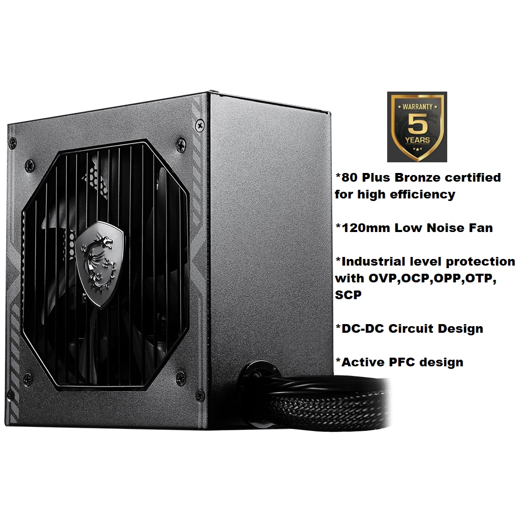 PowerSupplay MSI MAG A650BN 650W Certified 80 Plus Bronze PSU Resmi