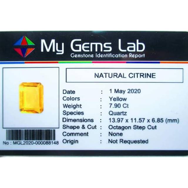 Batu citrine bersertifikat/ memo lab
