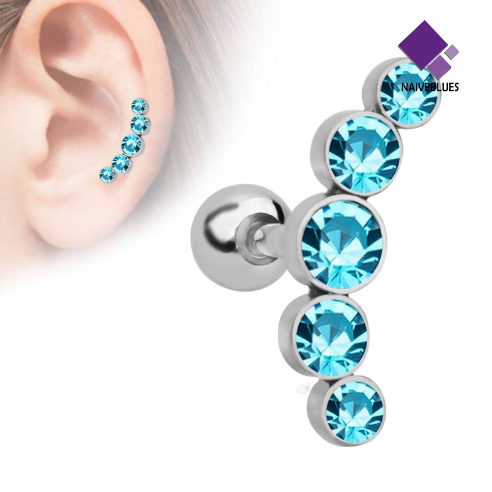 1pc Anting Stud Tindik Tulang Rawan Helix Tragus Aksen Berlian Imitasi Untuk Wanita