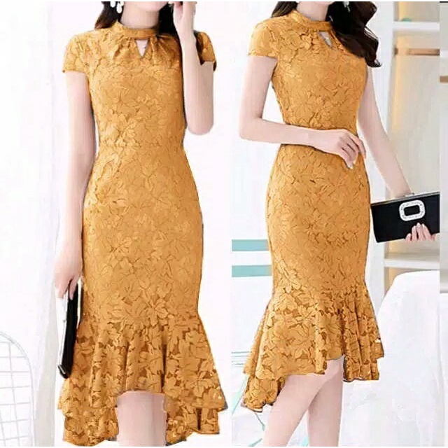 *[RXFK] Dress Casual Brukat Wanita / Dress Elegant Wanita Terbaru / Dress Brukat Wanita Kekinian