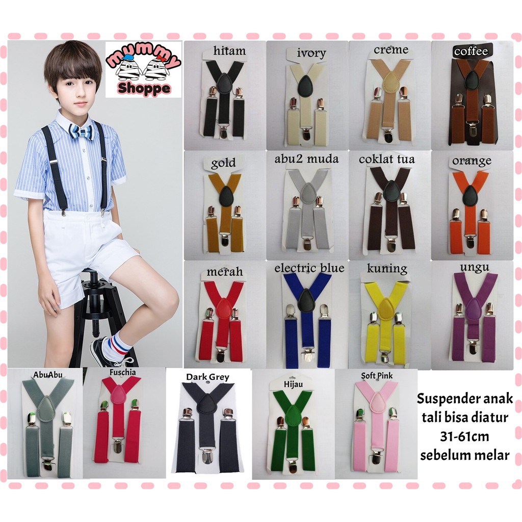 Suspender / bretel / tali kodok motif polos untuk anak balita bentuk Y bahan elastis