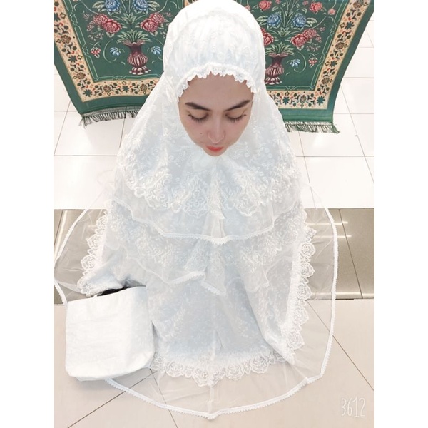 MUKENA PREMIUM SUTRA PARIS ORIGINAL RENDA TILLE MUTIARA REMPEL JUMBO