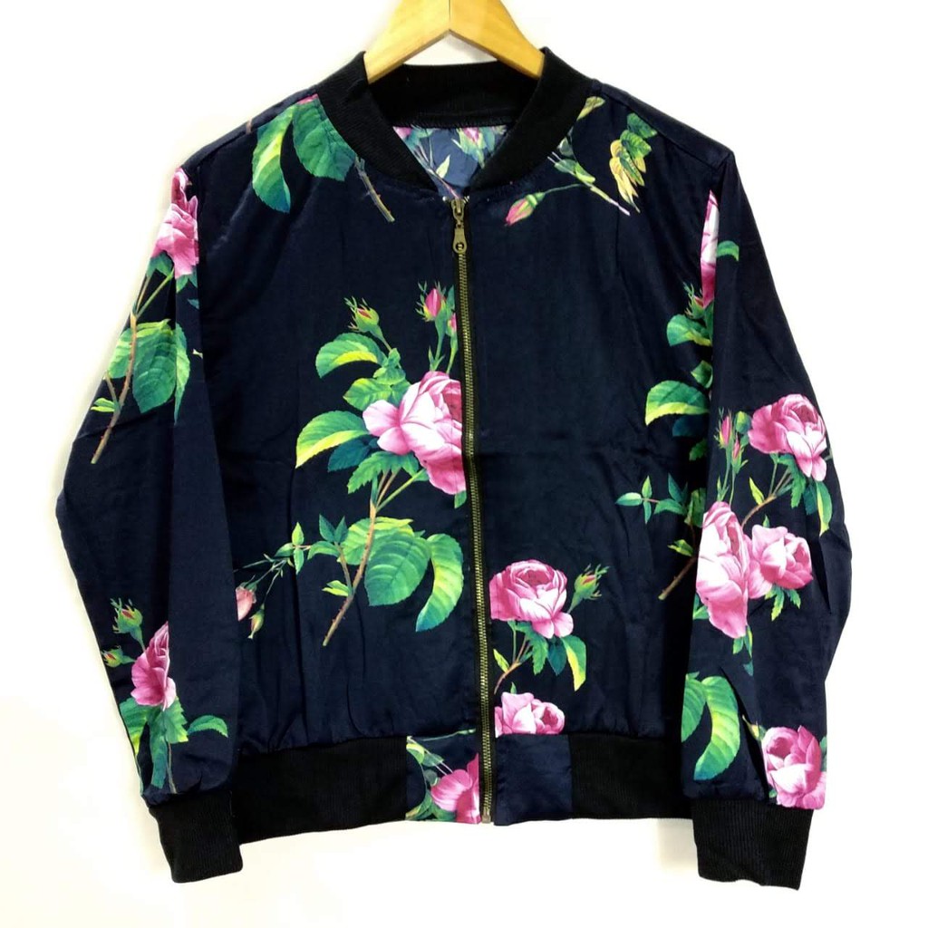 Jaket Bomber Wanita LD=104cm XL Biru Tua Satin Maxmara Maxjem