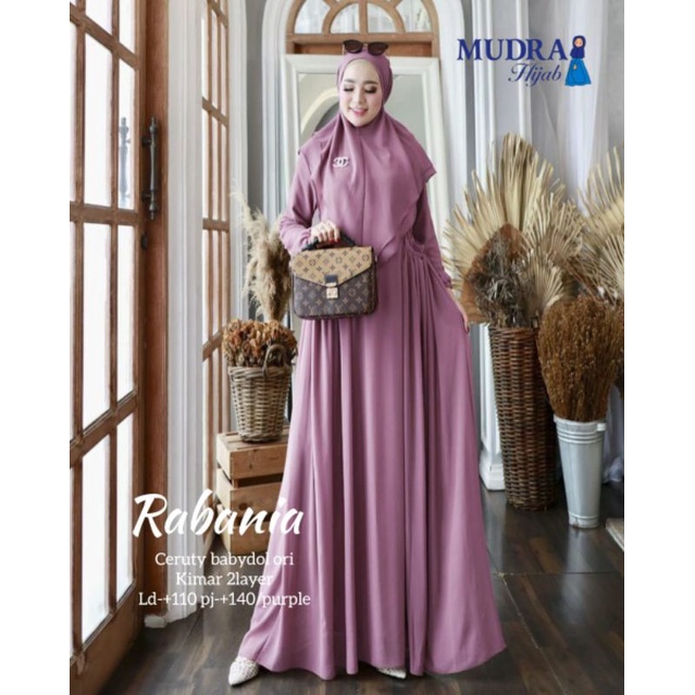 RABANIA SYARI, GAMIS CANTIK DAN ANGGUN ORIGINAL MUDRA HIJAB BAHAN CERUTY BABYDOLL FULL FURING + KHIM