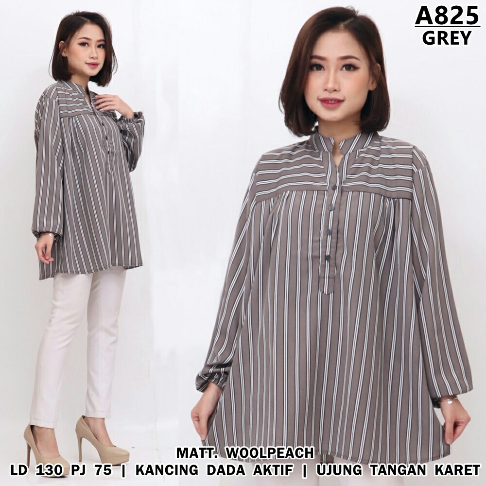 UNION11 -  ATASAN WANITA JUMBO XXXXL / ATASAN WANITA JUMBO LD 130 /  BLOUSE WANITA JUMBO OKTA SINDI PRILY-A825 CECIL GREY