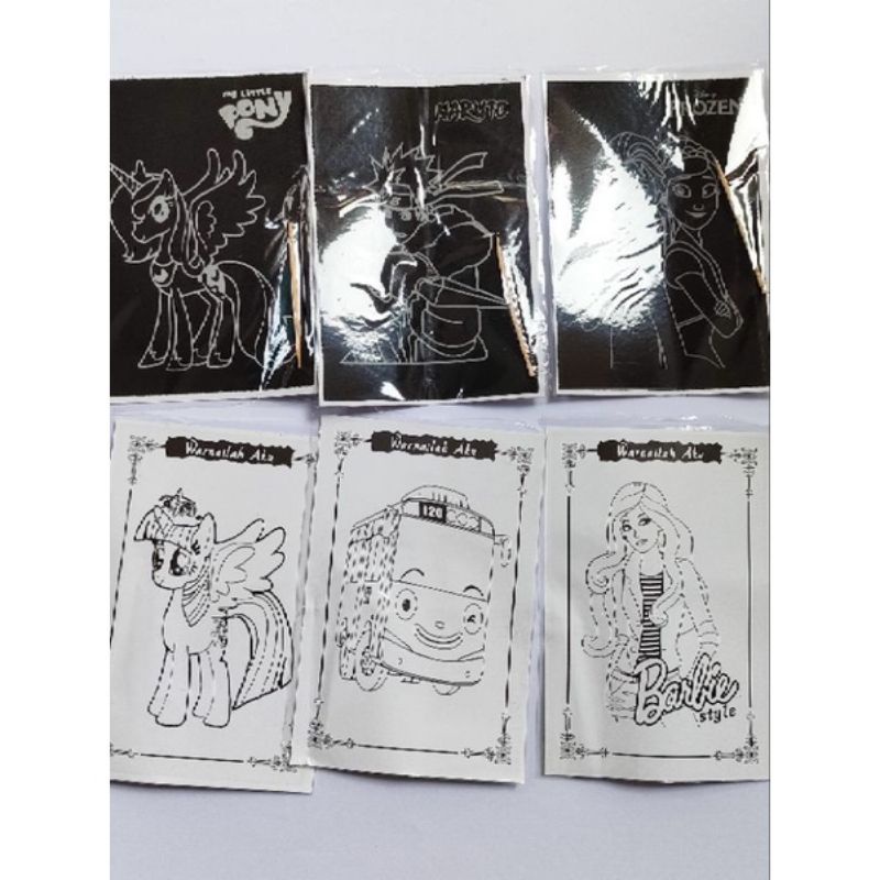 Mainan Gosok Lidi Karakter Kartun/Gosok Hitam Dan Mewarnai Lidi Gosok Gambar Isi 20 Pcs