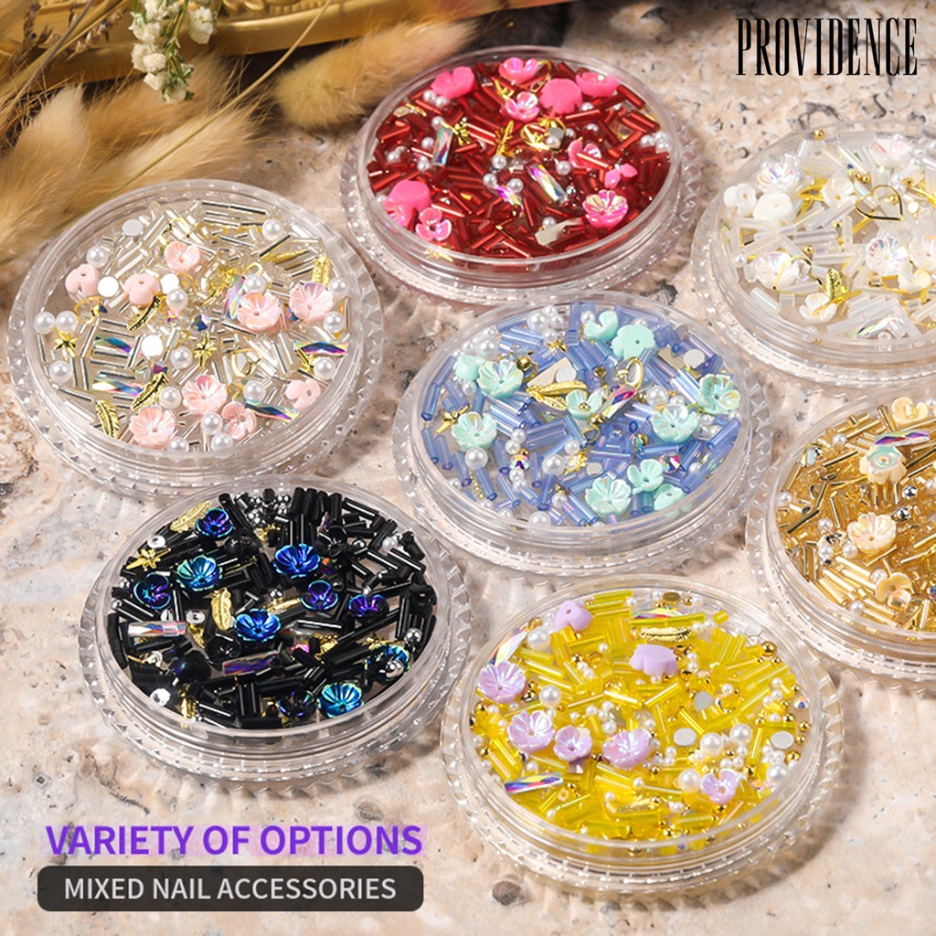 1 Kotak Ornamen Kuku 3d Bentuk Bunga Warna-Warni Aksen Berlian Imitasi Untuk Wanita