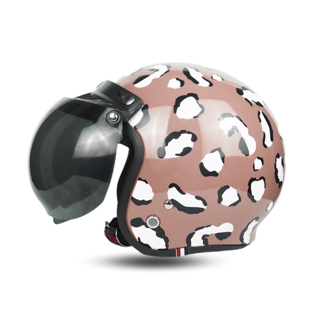 Helm Bogo Dewasa Cewek Full Leher SNI Aesthetic Leopard