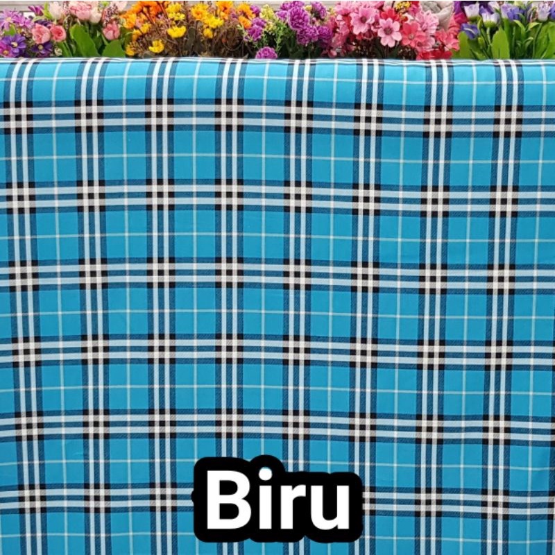 Kain Katun Jepang Motif Burberry Warna Biru (Harga per 0,5m)