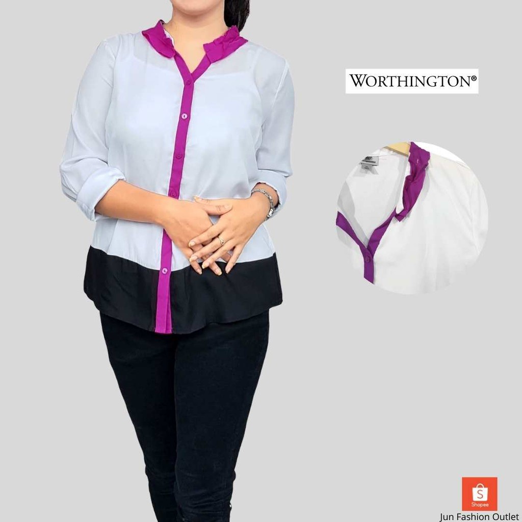WORTHINGTON - Blouse Kemeja Wanita Lengan Panjang Original Premium Pakaian Branded Sisa Ekspor