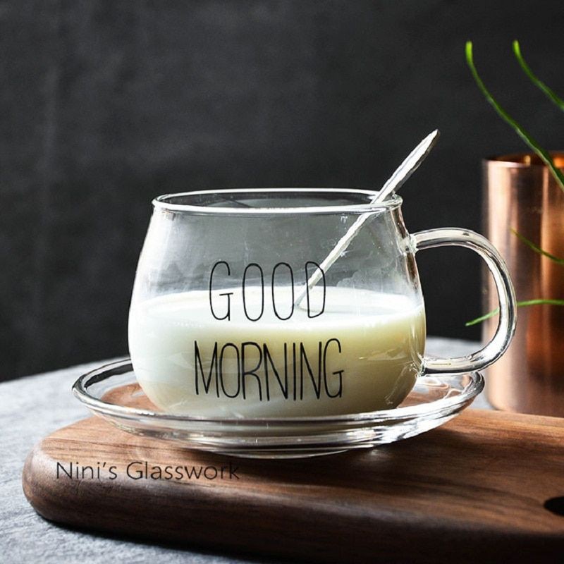 Grab Medan Cangkir Kopi Glass Coffee Mug Good Morning 350ml 9H8D Pastoral