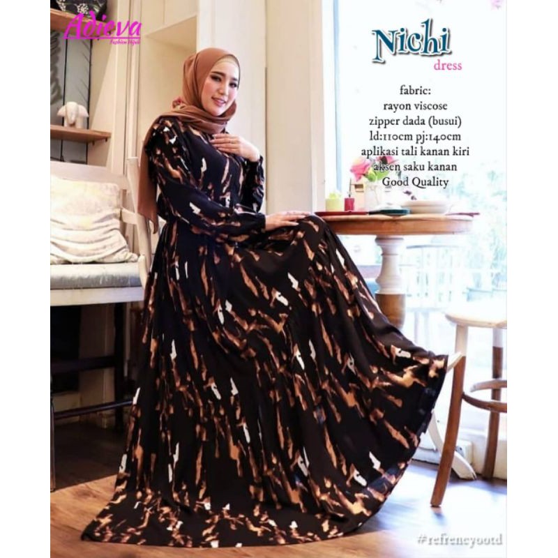 Gamis Motif Nichi Dress Original Adieva Mat Rayon Viscose
