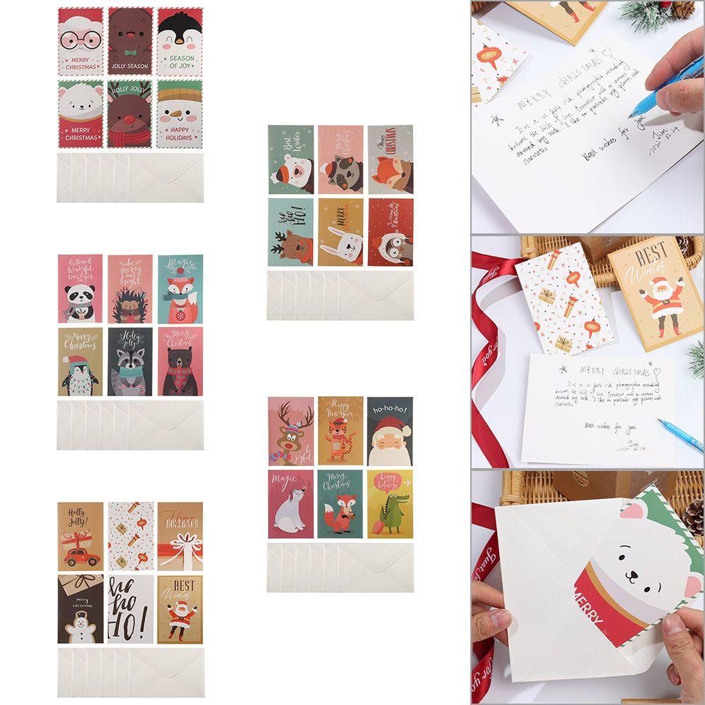 R-flower 6Pcs Kartu Merry Chritmas DIY Tahun Baru Dengan Amplop Postcard