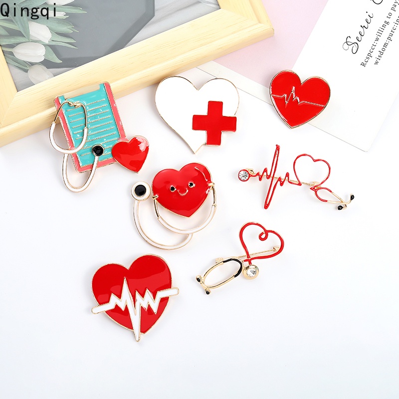 Bros Pin Enamel Bentuk Stetoskop Hati Electrocardiogram Untuk Hadiah Kelulusan