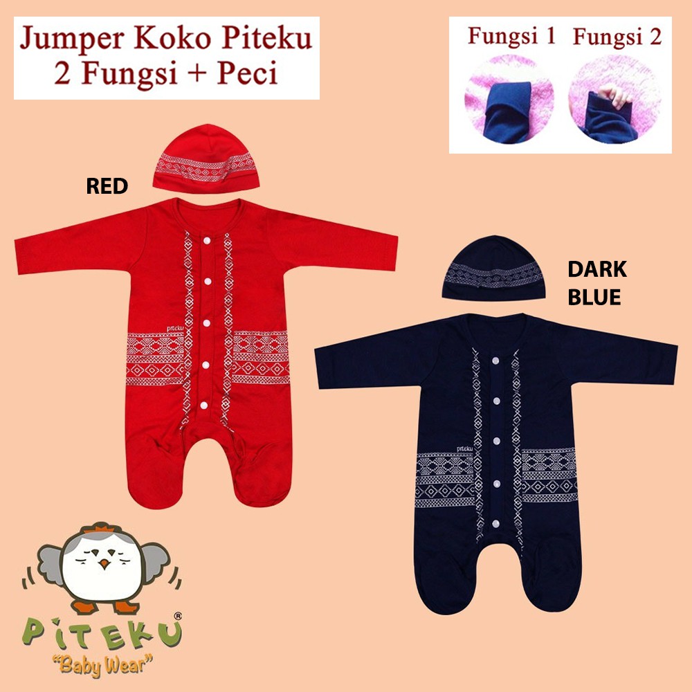 Jumper Koko Baju Muslim Bayi Laki Laki Baju Koko Bayi Newborn Piteku Baby Wear Red / Dark Blue