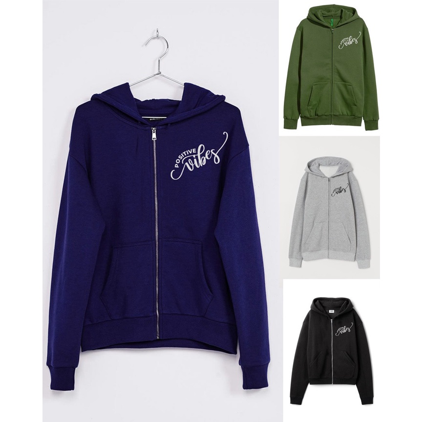 [PREMIUM] Jaket Wanita / Pria Hoodie Fleece Oversize POSITIVE VIBES