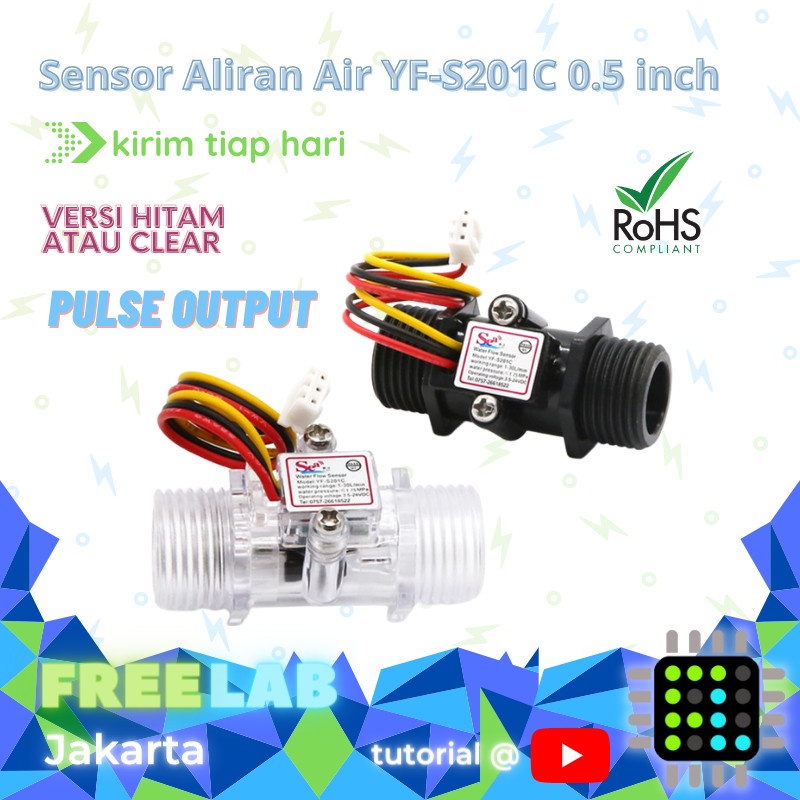 Sensor Aliran Air YF-S201C Flow Sensor YF S201C 0.5" 0.5 Inch YFS201C