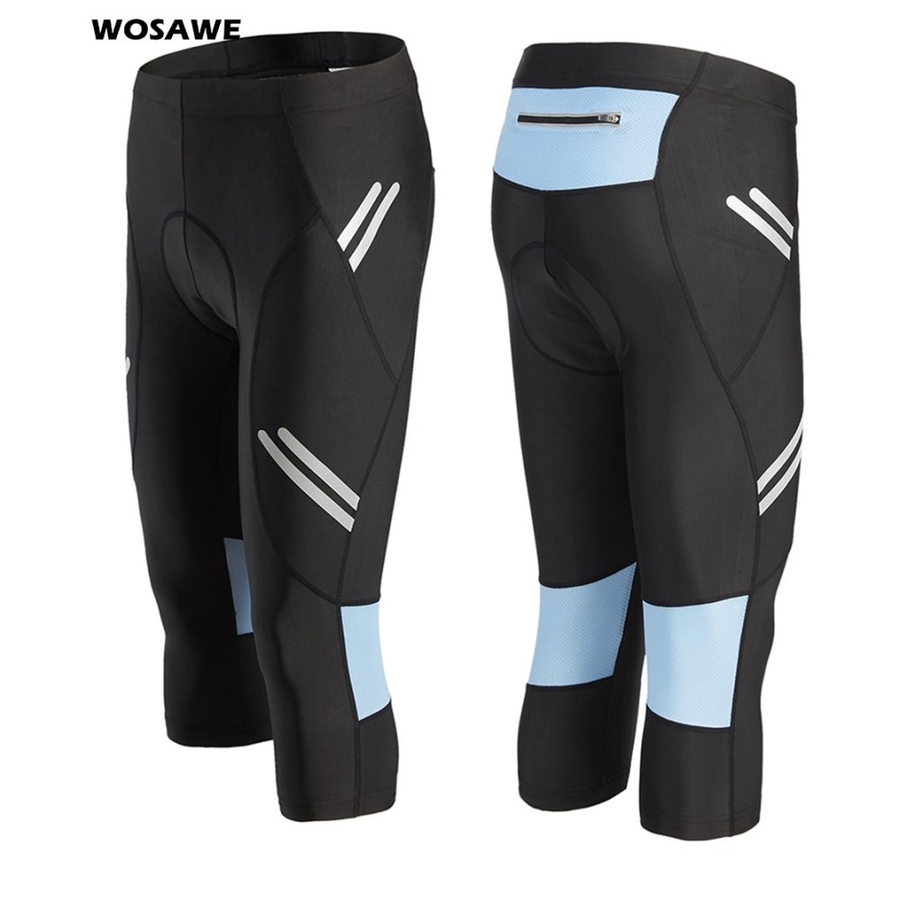 WOSAWE celana sepeda 3 4 reflective kantong zip belakang MTB padding