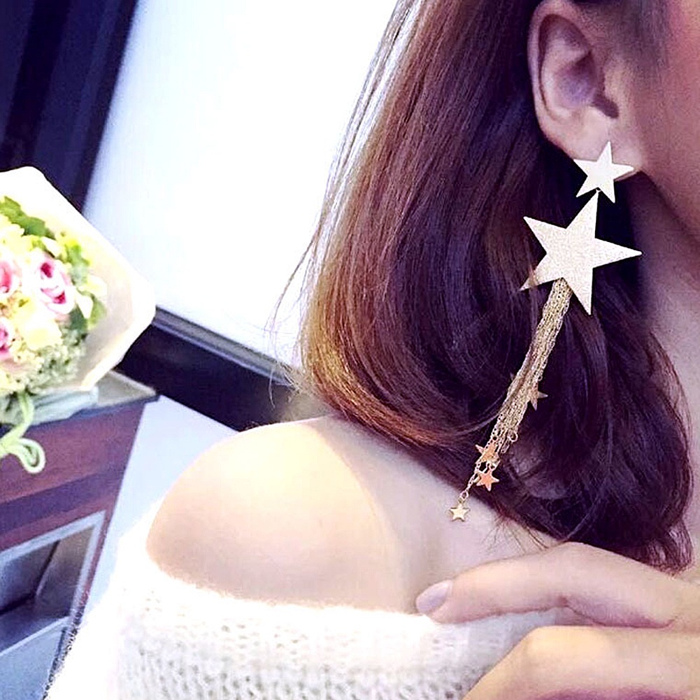 Hu Hu Hu Hu Hu Alat Bantu Pasang Kacamata♡ Anting Rantai Panjang Bentuk Bintang Untuk Wanita