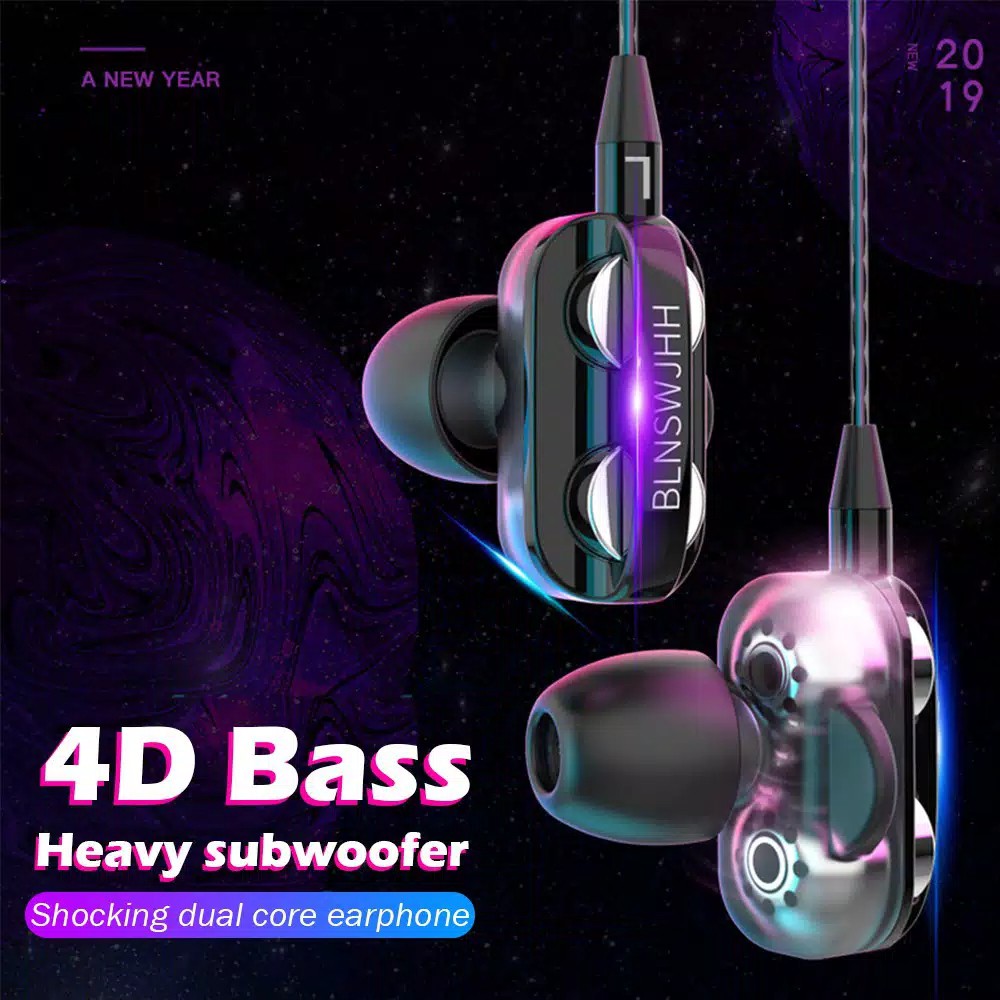 Earphone In-Ear Stereo 4D Super Bass dengan Mic + Kabel Jack 3.5mm - Type Sport