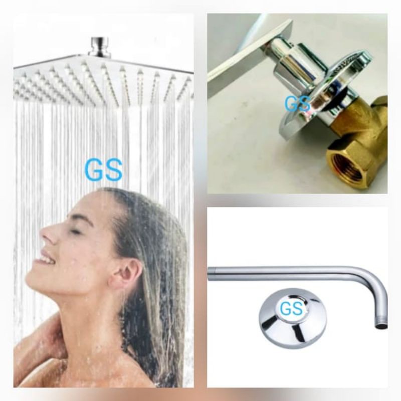 Wall Shower Mandi 10&quot; + Stop Kran Tanam Shower Kamar Mandi