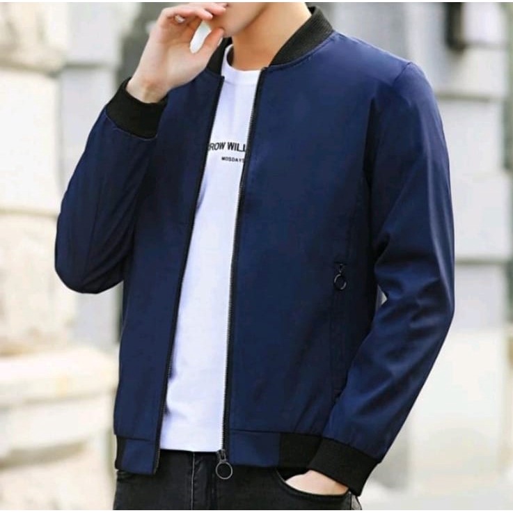 Jaket Pria Distro Tebaru HARRINGTOON POLET BOMBER FORMAL / Jaket Pria outdoor / Jaket garis polos / Jaket tebal murah-Navy