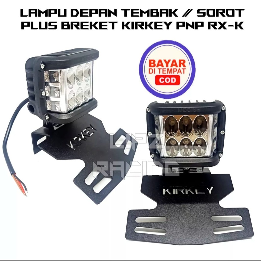 LAMPU TEMBAK/LAMPU SOROT LED 6 MATA SENJA BIRU+MERAH FLASH &amp; STEADY PLUS BREKET KIRKEY PNP RX-KING