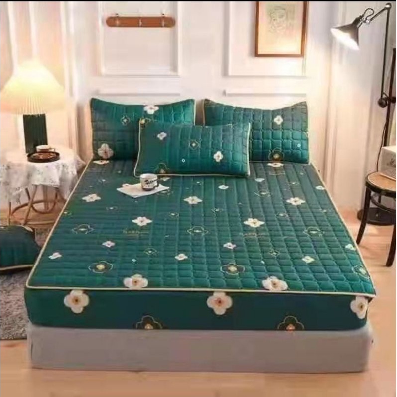 sprei waterproof ukuran 180x200cm-Hijau bunga