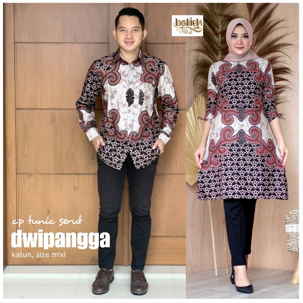 Tunik Serut Dwipangga Batik Sarimbit Modern Couple Tunik Midi Muslim Kantor Kerja Kondangan