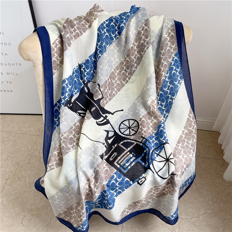 Syal Branded Scarf Mewah Elegant Sutra Hadiah Cewek-Komb.Biru