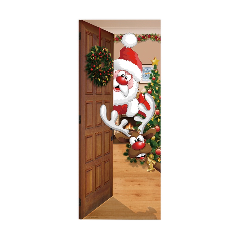 Zzz 2pcs / set Stiker Dinding / Pintu / Kulkas Motif Santa Claus / Rusa Natal 3D Anti Air Untuk Dekorasi