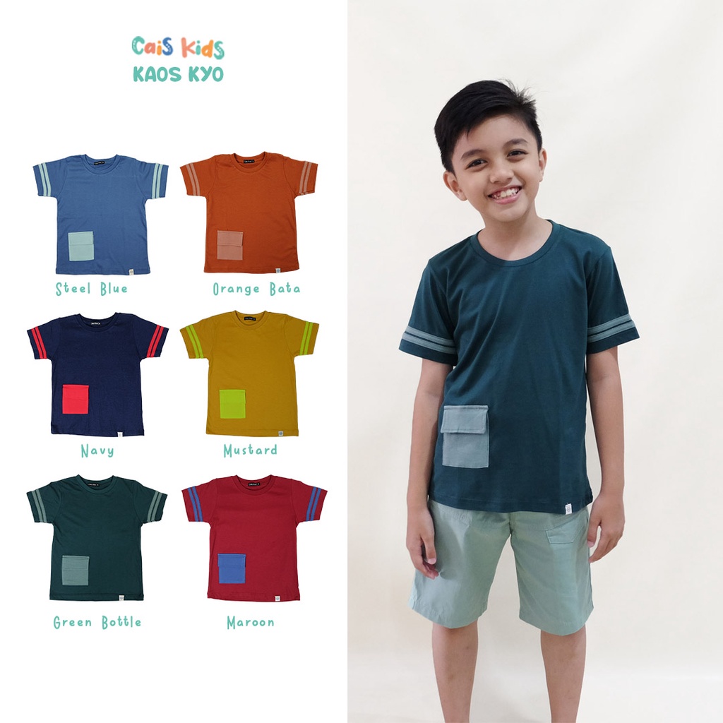 Kyo kaos polos saku anak laki-laki bahan tencel modal by Cais Kids