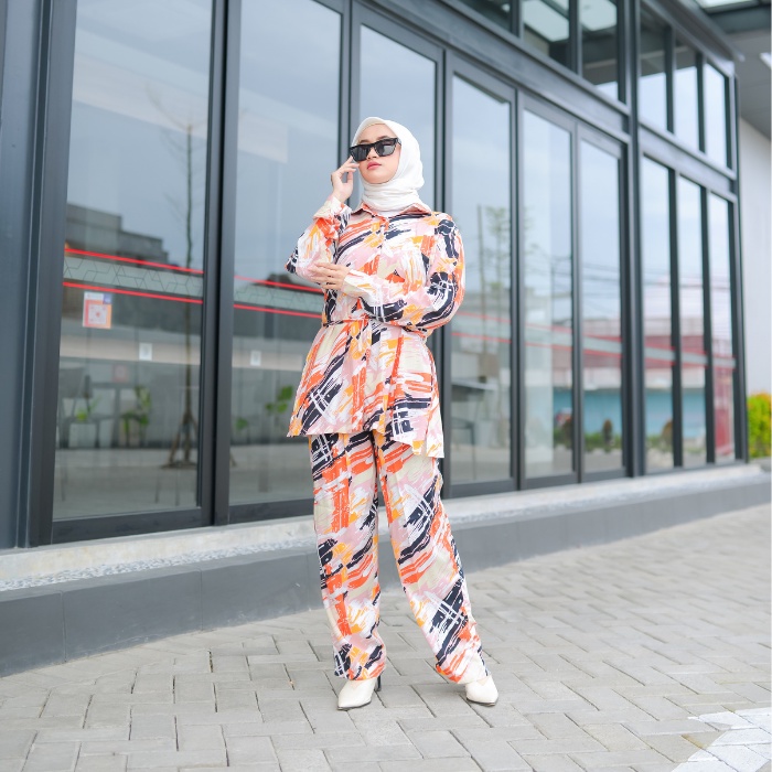 Baju Tidur Wanita Katun rayon Viscose Tiedye Pajamas Set-PEACH