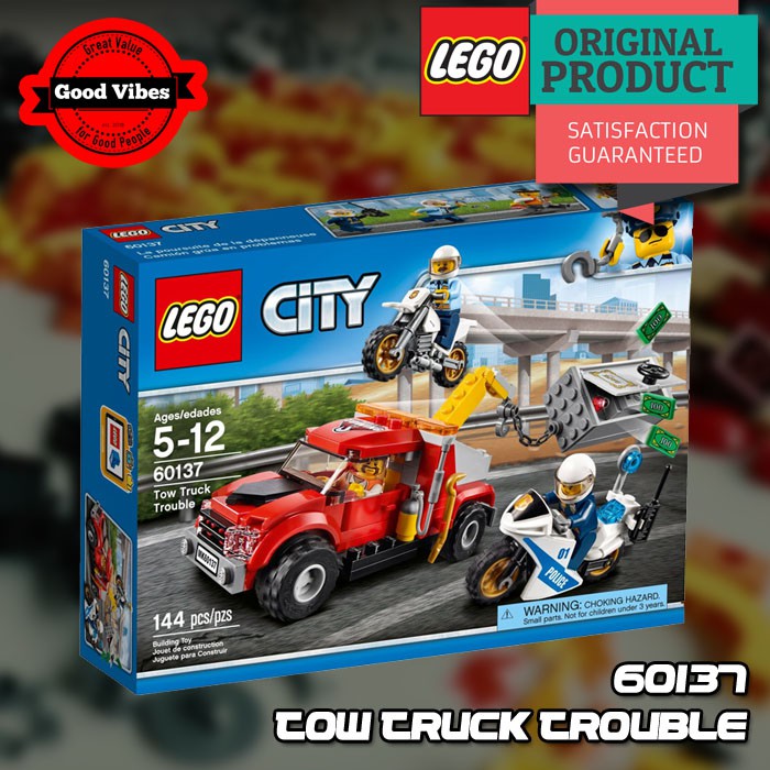 LEGO Original CITY 60137 Tow Truck Trouble - Mainan Edukasi Anak Mobil Truk Motor Polisi Lego