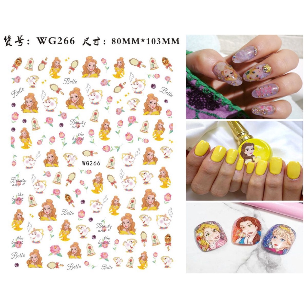 Pretty Princess Belle Rose Chip Mirror Potts Beauty & the Beast Ultra Thin Nail Sticker Stiker Kuku 