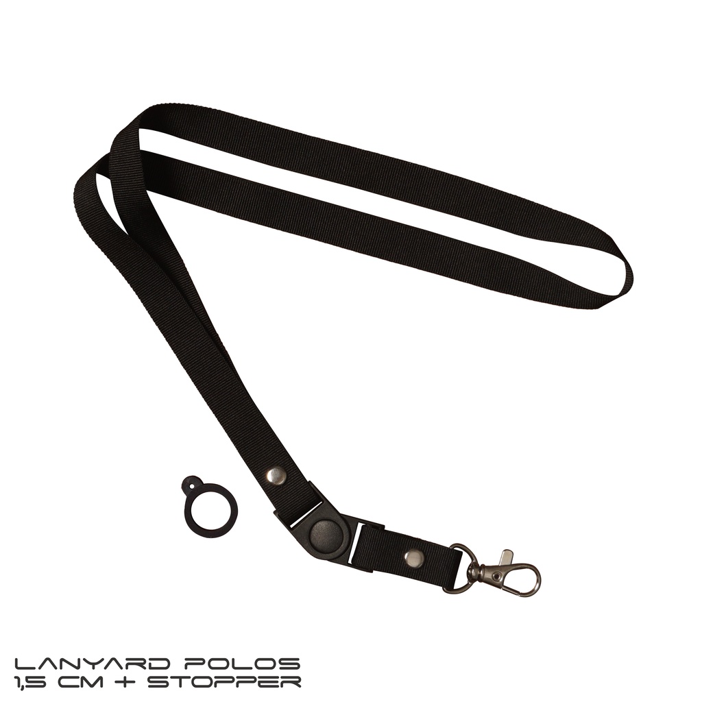 Lanyard Hitam Polos 1,5cm Stopper + Karet