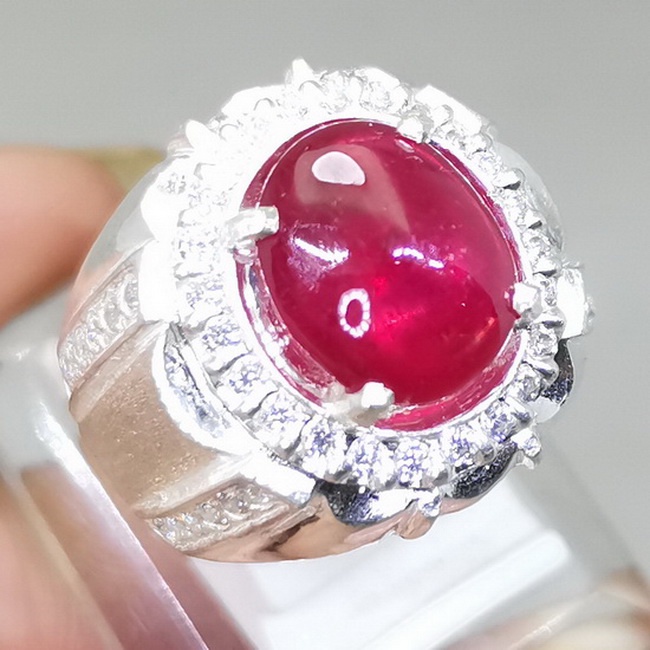 Batu Permata Natural Ruby Merah Delima Ring Perak