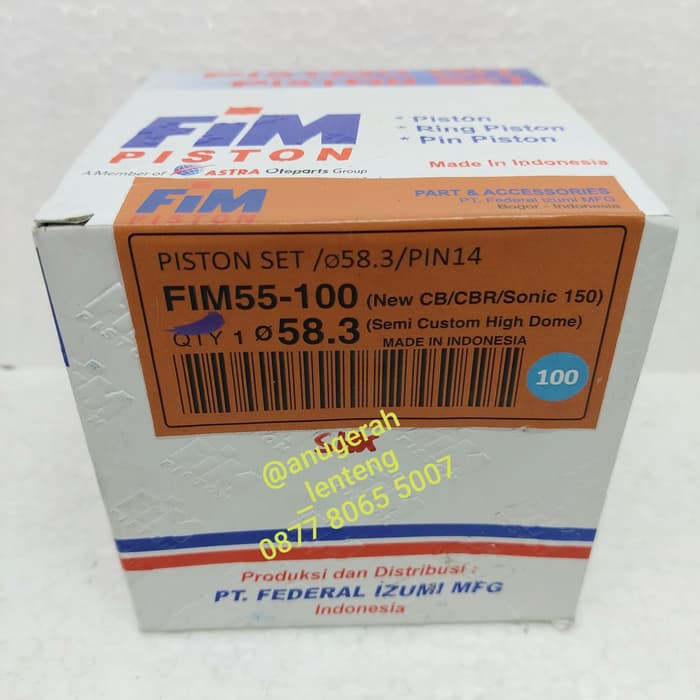 Piston Kit FIM 55 OS 100 / 1.00 (58.3) Honda Sonic 150 CB150 CBR 150